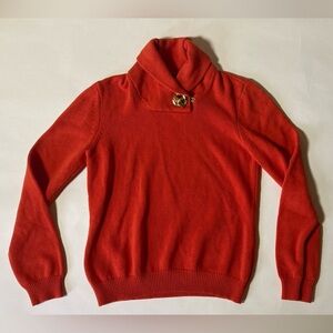 Ralph Lauren Orange Red cotton knit Sweater with Gold Button Detail Size M